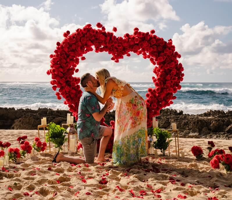 giant red flower heart proposal
